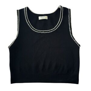 Thinkable Women's Black Knit Cropped Tank Top with White Trim size M/L